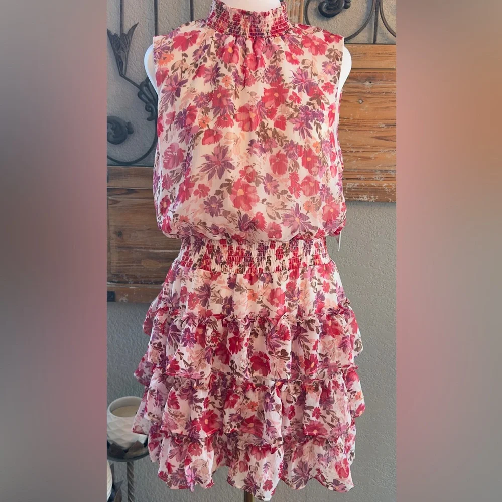 NWT 1. State Floral High Shirred Neck Sleeveless Ruffle Skirt Mini Dress -Sz XL - Picture 15 of 16